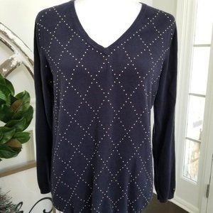 Tommy Hilfiger Long Sleeve Sweater Gold Bead Pattern Size Large